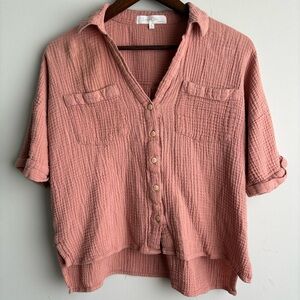 Eden & Olivia Maternity Gauze Button Top Women’s Small Pink Boho Blouse